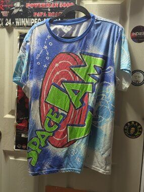 Space Jam Shirt Mens Large Blue Looney Tunes Retro All AOP Taz Vintage 90s